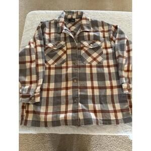 HFX Men’s Large Plaid Flannel Shirt Jacket Button Front L/G‎ Gray Brown